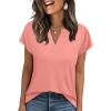 image:imageWIHOLL Womens Summer Tops V Neck T Shirts Cap Sleeve Business Casual Outfits Loose Fit Beach Vacation Clothes Basic Tees1coral