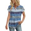 image:imageWIHOLL Womens Summer Tops V Neck T Shirts Cap Sleeve Business Casual Outfits Loose Fit Beach Vacation Clothes Basic Tees2blue Gray Stripes