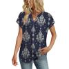 image:imageWIHOLL Womens Summer Tops V Neck T Shirts Cap Sleeve Business Casual Outfits Loose Fit Beach Vacation Clothes Basic Tees2navy Ethnic Print