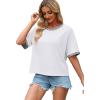 image:imageWIHOLL Womens T Shirts Loose Fit Short Half Sleeve Crew Neck Oversized Tshirts Color Block Summer Tops Fashion 2026All White