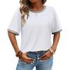 image:imageWIHOLL Womens T Shirts Loose Fit Short Half Sleeve Crew Neck Oversized Tshirts Color Block Summer Tops Fashion 2026All White