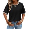 image:imageWIHOLL Womens T Shirts Loose Fit Short Half Sleeve Crew Neck Oversized Tshirts Color Block Summer Tops Fashion 2026Black