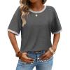 image:imageWIHOLL Womens T Shirts Loose Fit Short Half Sleeve Crew Neck Oversized Tshirts Color Block Summer Tops Fashion 2026Dark Grey