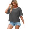 image:imageWIHOLL Womens T Shirts Loose Fit Short Half Sleeve Crew Neck Oversized Tshirts Color Block Summer Tops Fashion 2026Dark Grey