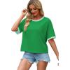 image:imageWIHOLL Womens T Shirts Loose Fit Short Half Sleeve Crew Neck Oversized Tshirts Color Block Summer Tops Fashion 2026Green