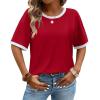 image:imageWIHOLL Womens T Shirts Loose Fit Short Half Sleeve Crew Neck Oversized Tshirts Color Block Summer Tops Fashion 2026Red