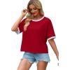 image:imageWIHOLL Womens T Shirts Loose Fit Short Half Sleeve Crew Neck Oversized Tshirts Color Block Summer Tops Fashion 2026Red