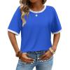image:imageWIHOLL Womens T Shirts Loose Fit Short Half Sleeve Crew Neck Oversized Tshirts Color Block Summer Tops Fashion 2026Royal Blue