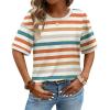 image:imageWIHOLL Womens T Shirts Loose Fit Short Half Sleeve Crew Neck Oversized Tshirts Color Block Summer Tops Fashion 2026Stripes Orange