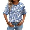 image:imageWIHOLL Womens T Shirts Loose Fit Short Half Sleeve Crew Neck Oversized Tshirts Color Block Summer Tops Fashion 2026The Ethinc Blue