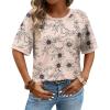 image:imageWIHOLL Womens T Shirts Loose Fit Short Half Sleeve Crew Neck Oversized Tshirts Color Block Summer Tops Fashion 2026The Printed Khaki