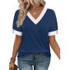 image:imageWIHOLL Womens Tops Boho Summer Outfits 2026 Short Sleeve Shirts with Bottons Beach Vacation Clothes Casual S3XL03drak Blue