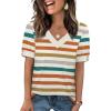 image:imageWIHOLL Womens Tops Boho Summer Outfits 2026 Short Sleeve Shirts with Bottons Beach Vacation Clothes Casual S3XL06striped Orange