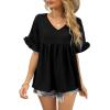 image:imageWIHOLL Womens Tops Casual V Neck Ruffle Sleeve T Shirts Babydoll Loose Fit Peplum Tops0black