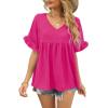image:imageWIHOLL Womens Tops Casual V Neck Ruffle Sleeve T Shirts Babydoll Loose Fit Peplum Tops0deep Pink