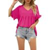 image:imageWIHOLL Womens Tops Casual V Neck Ruffle Sleeve T Shirts Babydoll Loose Fit Peplum Tops0deep Pink