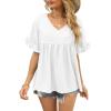 image:imageWIHOLL Womens Tops Casual V Neck Ruffle Sleeve T Shirts Babydoll Loose Fit Peplum Tops0white