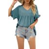 image:imageWIHOLL Womens Tops Casual V Neck Ruffle Sleeve T Shirts Babydoll Loose Fit Peplum Tops2blue