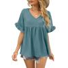 image:imageWIHOLL Womens Tops Casual V Neck Ruffle Sleeve T Shirts Babydoll Loose Fit Peplum Tops2blue