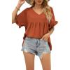 image:imageWIHOLL Womens Tops Casual V Neck Ruffle Sleeve T Shirts Babydoll Loose Fit Peplum Tops2brown