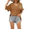 image:imageWIHOLL Womens Tops Casual V Neck Ruffle Sleeve T Shirts Babydoll Loose Fit Peplum Tops2coffee