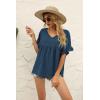 image:imageWIHOLL Womens Tops Casual V Neck Ruffle Sleeve T Shirts Babydoll Loose Fit Peplum Tops2dark Blue