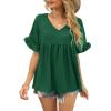 image:imageWIHOLL Womens Tops Casual V Neck Ruffle Sleeve T Shirts Babydoll Loose Fit Peplum Tops2dark Green
