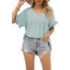 image:imageWIHOLL Womens Tops Casual V Neck Ruffle Sleeve T Shirts Babydoll Loose Fit Peplum Tops2light Green
