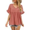 image:imageWIHOLL Womens Tops Casual V Neck Ruffle Sleeve T Shirts Babydoll Loose Fit Peplum Tops2pink