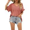 image:imageWIHOLL Womens Tops Casual V Neck Ruffle Sleeve T Shirts Babydoll Loose Fit Peplum Tops2pink