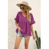 image:imageWIHOLL Womens Tops Casual V Neck Ruffle Sleeve T Shirts Babydoll Loose Fit Peplum Tops2purple
