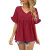 image:imageWIHOLL Womens Tops Casual V Neck Ruffle Sleeve T Shirts Babydoll Loose Fit Peplum Tops2red