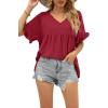 image:imageWIHOLL Womens Tops Casual V Neck Ruffle Sleeve T Shirts Babydoll Loose Fit Peplum Tops2red