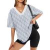image:imageWIHOLL Oversized Tshirts for Women 2026 Summer Tops Short Sleeve V Neck Shirts Basic TeeStripes