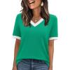 image:imageWIHOLL Short Sleeve Sweater for Women V Neck Spring Summer Tops 2026 Work Business Casual Outfits Trendy ClothesColor Block Green