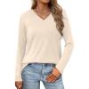 image:imageWIHOLL Women Long Sleeve T Shirts Casual V Neck Tunic Tops Fall Fashion 2024 Basic Outfits Trendy ShirtsApricot