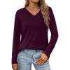 image:imageWIHOLL Women Long Sleeve T Shirts Casual V Neck Tunic Tops Fall Fashion 2024 Basic Outfits Trendy ShirtsDeep Purple