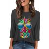 image:imageWIHOLL Womens 34 Length Sleeve Tops Crewneck Graphic Tees Casual Tunic Tops to Wear with Leggings Fashion Clothing Outfits2fruit Print