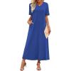 image:imageWIHOLL Womens Maxi Dresses V Neck Vacation Beach Sundresses Floral Travel Summer DressPlain Blue