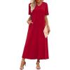 image:imageWIHOLL Womens Maxi Dresses V Neck Vacation Beach Sundresses Floral Travel Summer DressPlain Red