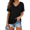 image:imageWIHOLL Womens Summer TShirts Short Sleeve V Neck Dolman Tops with Side Shirring Loose Fit Shirts Spring Fashion01black