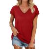 image:imageWIHOLL Womens Summer Tops 2026 Cap Short Sleeve Shirs V Neck T Shirts Fashion Beach Vacation Clothes Color BlockDark Red