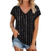 image:imageWIHOLL Womens Summer Tops 2026 Cap Short Sleeve Shirs V Neck T Shirts Fashion Beach Vacation Clothes Color BlockPrint Black