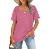 image:imageWIHOLL Womens Summer Tops Casual Square Neck Puff Short Sleeve T Shirts5rouge Red