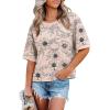 image:imageWIHOLL Womens T Shirts Loose Fit Short Half Sleeve Crew Neck Oversized Tshirts Color Block Summer Tops Fashion 2026The Printed Khaki