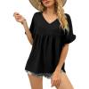 image:imageWIHOLL Womens Tops Casual V Neck Ruffle Sleeve T Shirts Babydoll Loose Fit Peplum Tops0black