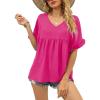 image:imageWIHOLL Womens Tops Casual V Neck Ruffle Sleeve T Shirts Babydoll Loose Fit Peplum Tops0deep Pink