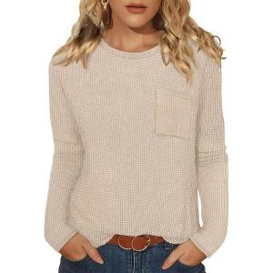 image:imageWIHOLL Long Sleeve Shirts for Women Waffle Knit Trendy Spring Fashion 2026 Dressy Casual Blouses Teacher OutfitsApricot