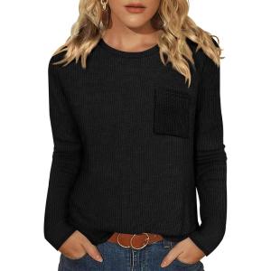 image:imageWIHOLL Long Sleeve Shirts for Women Waffle Knit Trendy Spring Fashion 2026 Dressy Casual Blouses Teacher OutfitsBlack