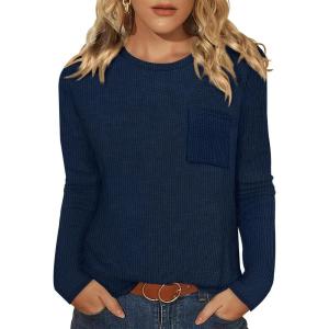 image:imageWIHOLL Long Sleeve Shirts for Women Waffle Knit Trendy Spring Fashion 2026 Dressy Casual Blouses Teacher OutfitsBlue